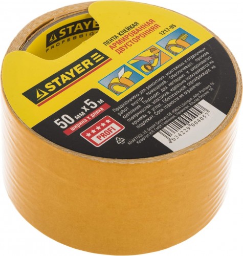 Клеящая лента STAYER PROFESSIONAL двухсторонняя на тканевой основе, 50ммх5м 1217-05
