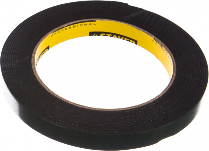Клеящая лента STAYER PROFESSIONAL двухсторонняя на вспененной основе, черная, 12ммх5 12233-12-05