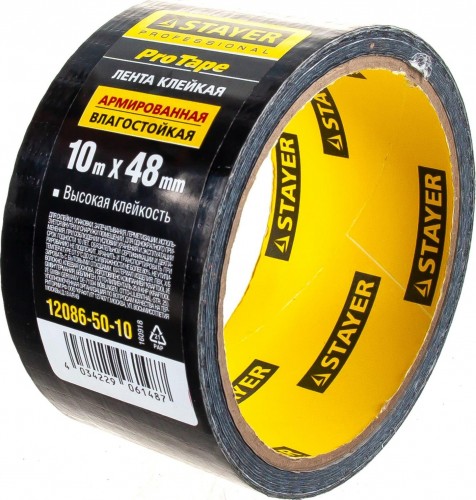 Клеящая лента STAYER PROFESSIONAL универсальная, влагостойкая, 48ммх10м, черная 12086-50-10