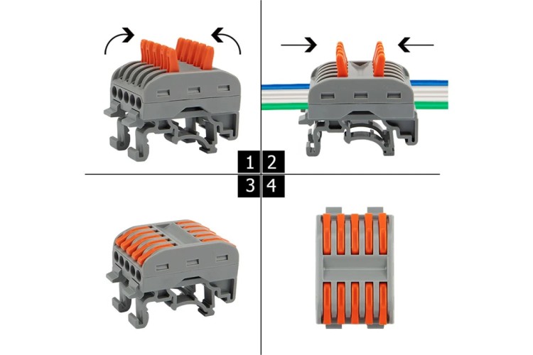 Клемма проходная REXANT СМК 222-425D 5-полюсная, на DIN-рейку (0,08-4 мм²), серая 4шт 07-5236-04 - изображение 5