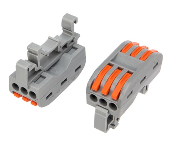 Клемма проходная REXANT СМК 222-423D 3-полюсная, на DIN-рейку (0,08-4 мм²), серая 5шт 07-5238-05