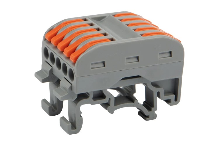 Клемма проходная REXANT СМК 222-425D 5-полюсная, на DIN-рейку (0,08-4 мм²), серая 4шт 07-5236-04