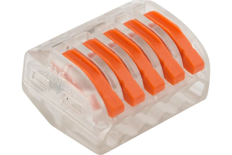 Клемма REXANT СМК 222-415 универсальная 5-проводная прозрачная 0,08-2,5/4 мм 07-5255-1