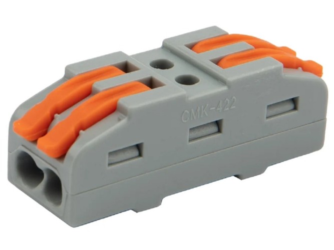 Клемма REXANT СМК 222-422 проходная 2 полюса (0,08-4 мм²), серая (5 шт./уп.) 07-6263-2-05