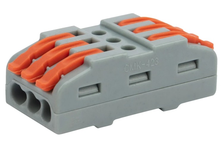 Клемма REXANT СМК 222-423 проходная 3 полюса (0,08-4 мм²), серая (5 шт./уп.) 07-6263-3-05