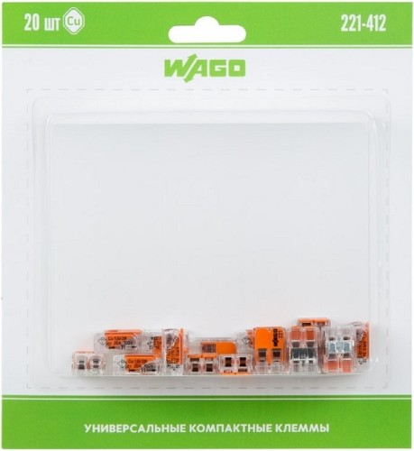 Клемма WAGO 07-5161-20 универсальная 2-контактная до 4,0 мм² (20 шт/уп)