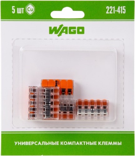 Клемма WAGO 07-5165-05 универсальная 5-контактная до 4,0 мм² (5 шт/уп)