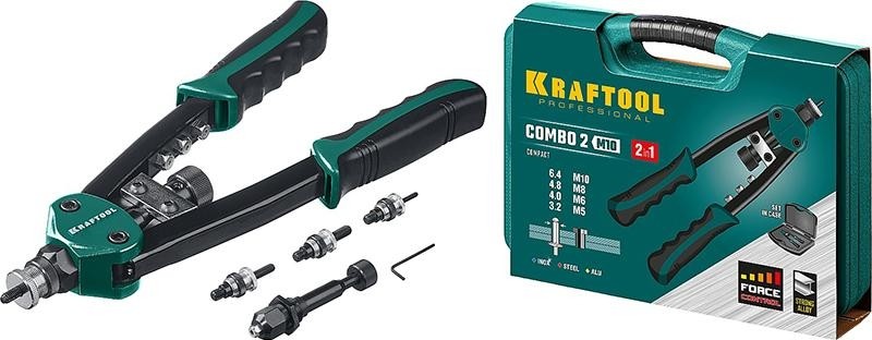Клепальник KRAFTOOL Combo2-M10 комбинированный двуручный в кейсе, резьбовые м5-м1 31181 - изображение 4