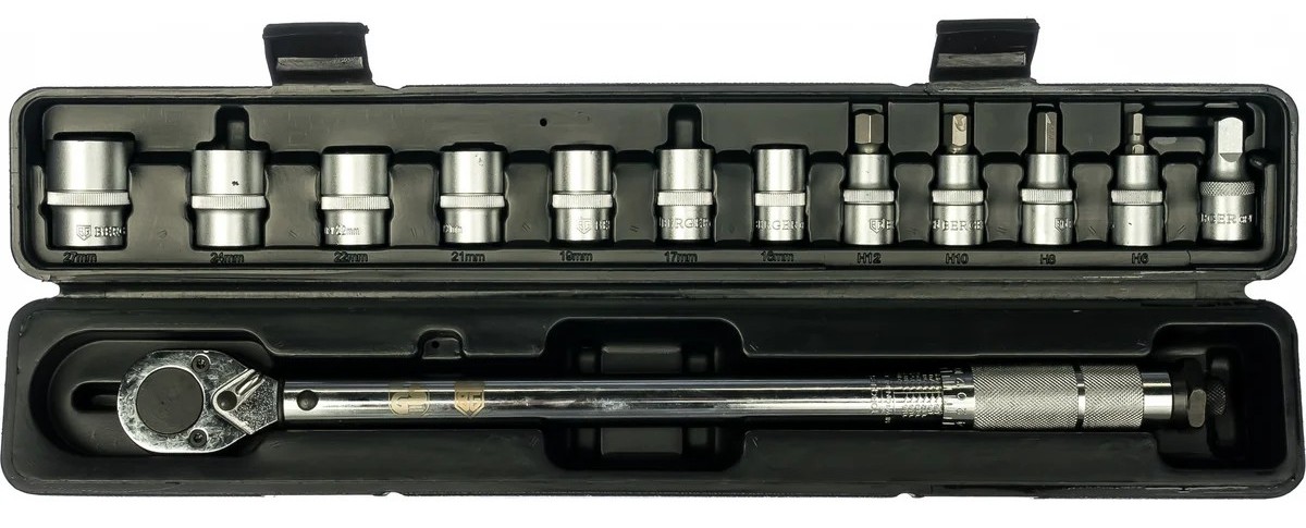 Ключ динамометрический BERGER BG2370 с набором головок 1/2" 28-210 Hм