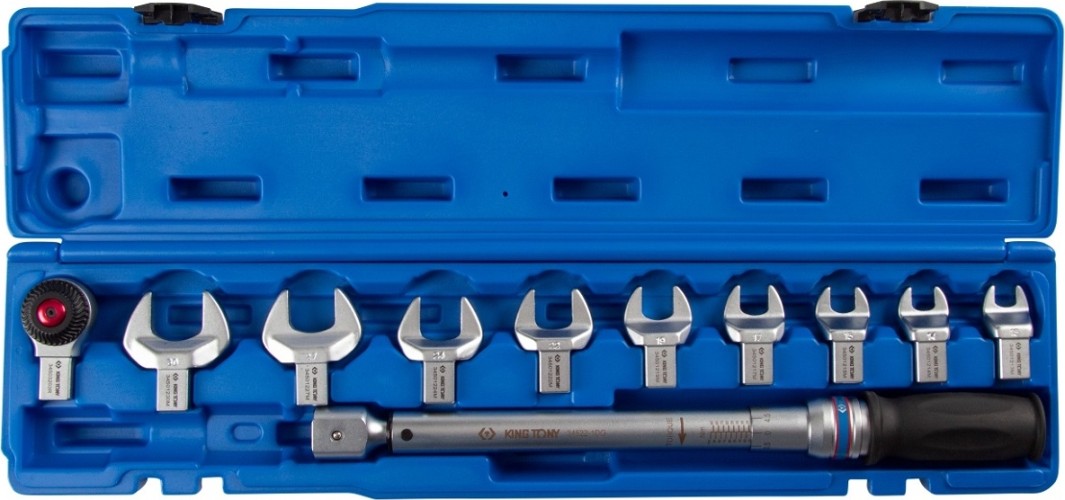 Ключ динамометрический KING TONY "FIT" 14х18 мм, 20-100 Hм, с набором рожковых насадок 13 345201D11MR