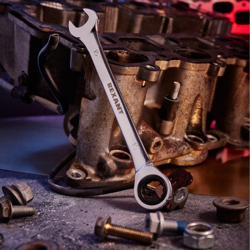 Ключ комбинированный REXANT 12-5810-1 трещоточный 15 мм, crv, зеркальный хром - изображение 3