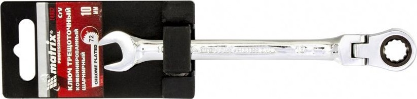 Ключ комбинированный трещоточный MATRIX 10мм , crv, шарнирный, зерк.хром. 14862 - изображение 2