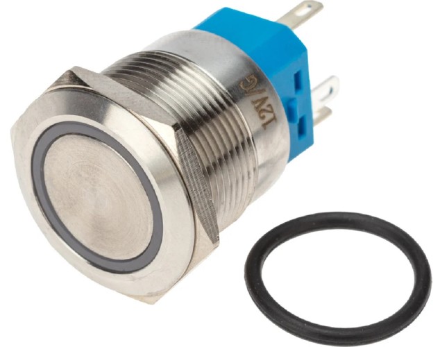 Кнопка антивандальная REXANT 36-3513 (уп. 10 штук ) Ø 22 12В(LED) Б/Фикс (5с) OFF-ON/ON-OFF подсв/зел. 36-3513