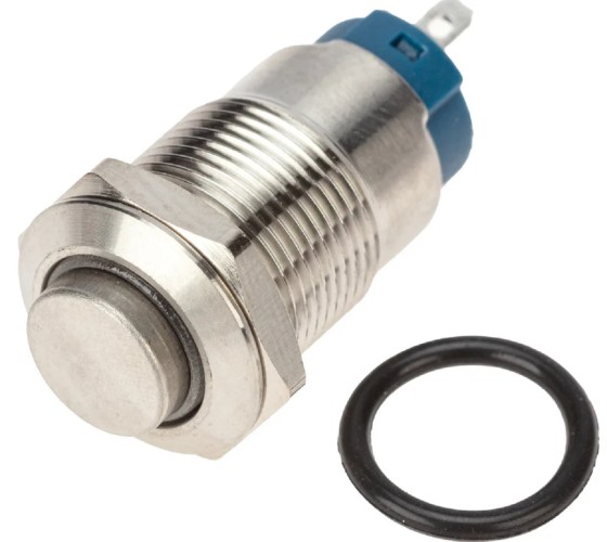 Кнопка антивандальная REXANT 36-3221 (уп. 10 штук ) Ø12 12В(LED) Фикс (4с) OFF-ON синяя (A-12-C2) 36-3221