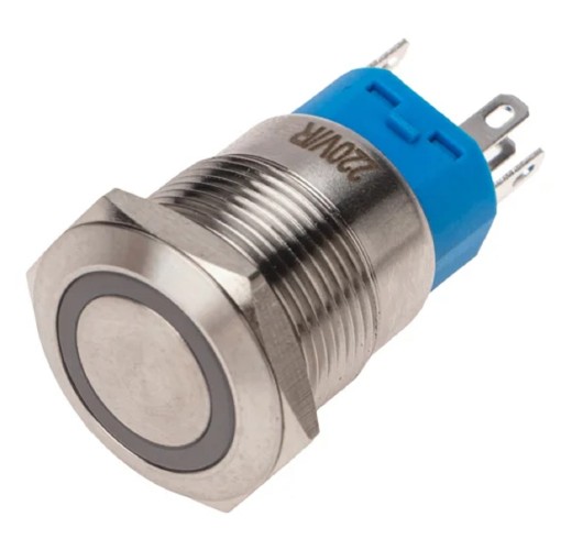 Кнопка антивандальная REXANT 36-3440 (уп. 10 штук ) Ø19 250В Фикс (5с) ON-OFF/OFF-ON подсв/красная 36-3440