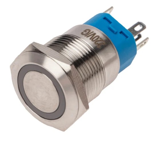 Кнопка антивандальная REXANT 36-3443 (уп. 10 штук ) Ø19 250В Фикс (5с) OFF-ON/ON-OFF подсв/зеленая 36-3443