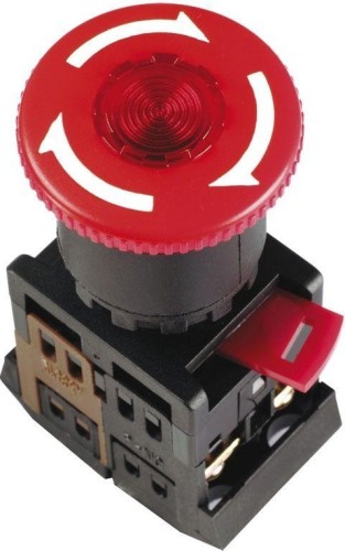 Кнопка IEK ANE-22 "Грибок"d=22мм 1з+1р неон/240В с фиксацией  BBG40-ANE-K04