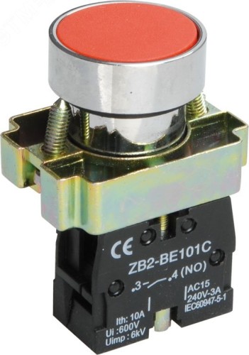 Кнопка IEK LAY5-BA42 без подсветки красная 1р  BBT61-BA-K04