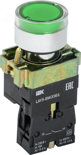 Кнопка IEK LAY5-BW3361 с подсветкой зеленый 1з BBT50-BW-K06