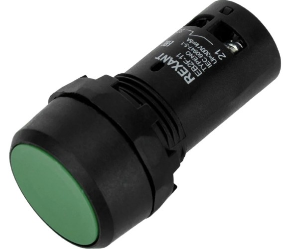 Кнопка REXANT 36-5531 (уп. 10 штук ) EB22 возвратная зеленая NO+NC 300 В 36-5531