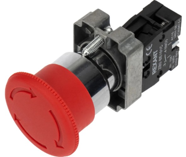 Кнопка REXANT 36-5544 (уп. 10 штук ) XB2-BS поворотная красная грибок NC 36-5544