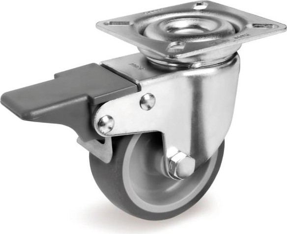 Колесная опора аппаратная TELLURE ROTA 388 202 поворотная с тормозом, диаметр 60мм, серая резина 388202