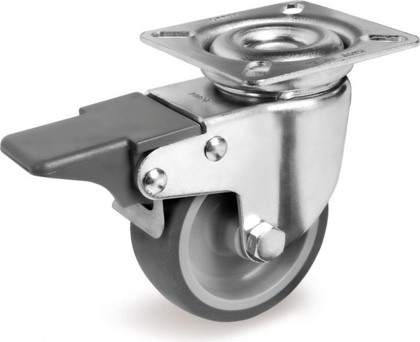 Колесная опора аппаратная TELLURE ROTA 388 203 поворотная с тормозом, диаметр 80мм, серая резина 388203