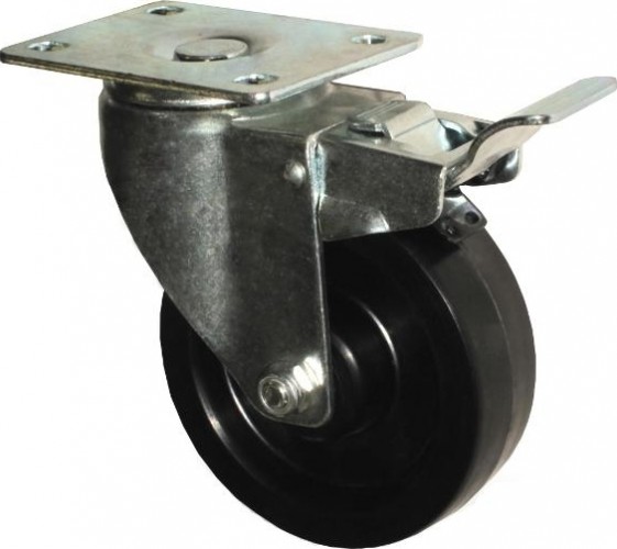 Колесная опора большегрузная LONGWAY SCzb 55 поворотная с тормозом, феноловый ролик, D-125 мм 01120650