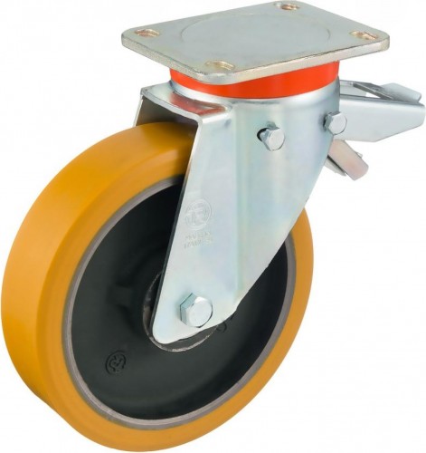 Колесная опора большегрузная TELLURE ROTA 646656 поворотная с задним тормозом, 200 мм, 1000 кг