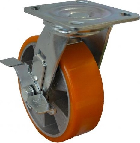 Колесная опора большегрузная MFK-TORG 4144150 полиуретан, поворот с тормоз алюмин. обод 150мм