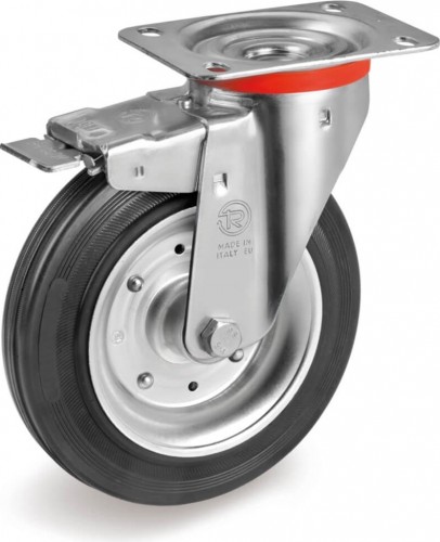 Колесная опора большегрузная TELLURE ROTA 053345 поворотная с тормозом, 200 мм, 230 кг