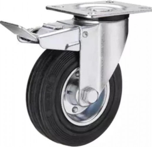 Колесная опора промышленная TOR SRCB 42 усиленное 100 мм (площ., повор., торм., черн. рез. 1027195