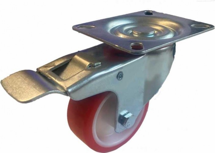 Колесная опора промышленная MFK-TORG SNPb42 полиуретан,обод нейлон.,поворот.,с тормозом,100 мм 52024100