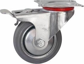 Колесная опора промышленная LONGWAY SCb 55f поворотная с тормозом, серая резина, D-125 мм 01210520