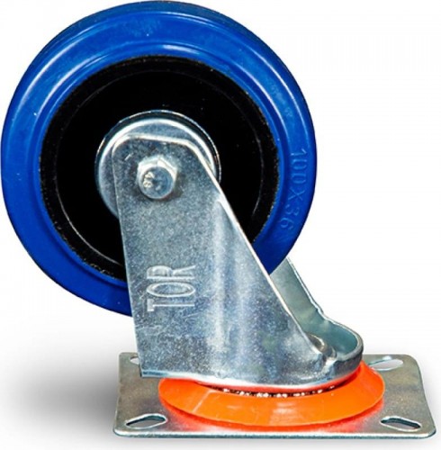 Колесная опора промышленная TOR SRCL 42 поворотное, платф. крепление, синяя резина д. 100  1024204