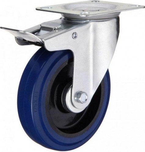 Колесная опора промышленная LONGWAY SCLb42 поворотная с тормозом, синяя резина, D-100 мм