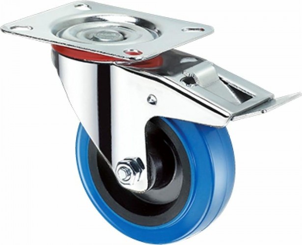 Колесная опора промышленная TOR SRCLb 55 поворотное с тормозом, платф. крепление, синяя рез 1024396