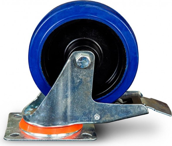 Колесная опора промышленная TOR SRCLb 63 поворотное с тормозом, платф. крепление, синяя рез 1024397