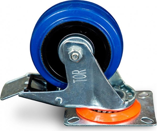Колесная опора промышленная TOR SRCLb 42 поворотное с тормозом, платф. крепление, синяя рез 1024207