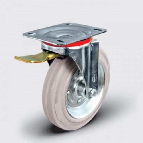 Колесная опора промышленная MFK-TORG EM01-SPRg-100-F поворотная с тормозом 100 мм серая резина