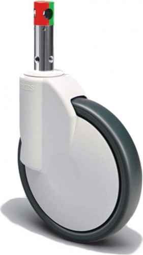 Колесная опора ударопрочная MFK-TORG ECH 03MBT 125 F GR поворотная, зелено-красный штырь, с тормоз. 125 мм