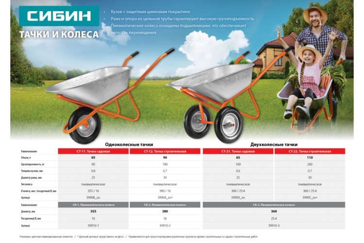 Колесо для тачки Сибин СК-3 пневматическое 360 мм 39905, 39909 39910-3 - изображение 3