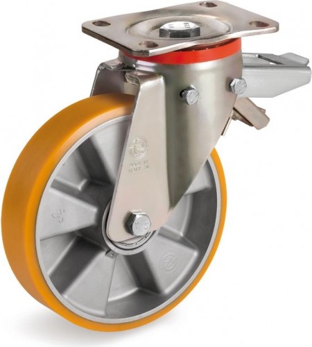 Колесо из алюминия/полиуретан TELLURE ROTA 656606 серия 65, d-200 мм, поворот. с тормоз. (140х110) 8007554032909