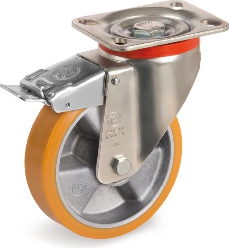 Колесо из алюминия/полиуретан TELLURE ROTA 656602 серия 65, d-100 мм, поворот. с тормоз. (100х85) 8007554032879