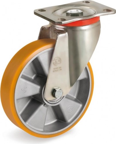 Колесо из алюминия/полиуретан TELLURE ROTA 657602 серия 65, d-100 мм, поворотное (100х85) 8007554033098