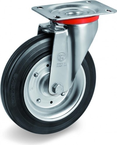 Колесо из черной резины TELLURE ROTA 535103 серия 53, d-125 мм, поворотное (100х85) 8007554028629