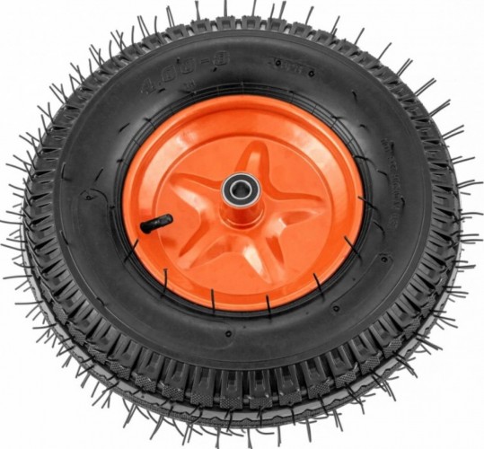 Колесо пневматическое для тачки PALISAD 4.00-8 усиленное, шина 8PR (400мм, d20мм, длина оси 90мм) 68953