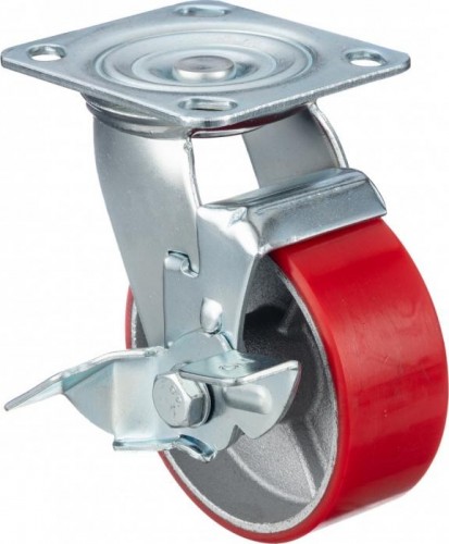 Колесо промышленное СТЕЛЛА-ТЕХНИК N29125CPUB1 125мм, чугун/полиуретан, поворотное с тормозом, иг