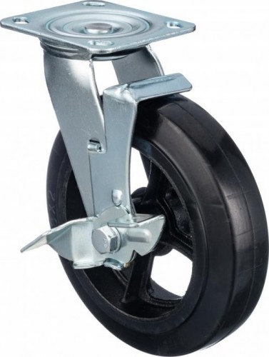 Колесо промышленное СТЕЛЛА-ТЕХНИК N29200B1 200мм, чугун/рез, поворотное с боковым тормозом, и