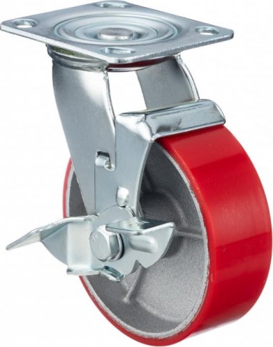 Колесо промышленное СТЕЛЛА-ТЕХНИК N29150CPUB1 150мм, чугун/полиуретан, поворотное с тормозом, иг